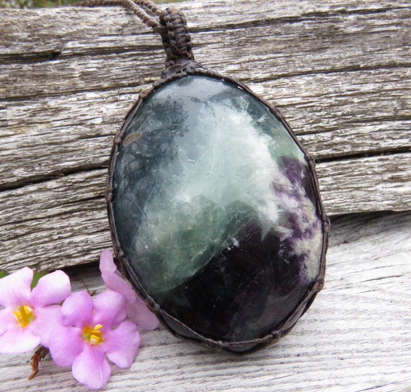 Snowflake Fluorite necklace, Purple and Green Fluorite With Calcite necklace, Fluorite Necklace, Fluorite pendant, purple and green fluorite