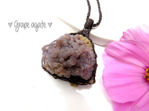 Grape Agate Necklace, healing crystal, botryoidal purple chalcedony, macrame necklace, macrame jewelry, earth aura creations, crystal gem