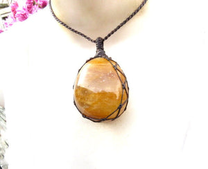 Golden Healer Quartz macrame necklace, boho necklace, macrame jewelry, quartz crystal jewelry, chakra crystal necklace, golden quartz