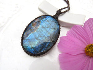 Electric blue Labradorite necklace, Oval Labradorite, Vitality gemstone, Wiccan jewelry, Wiccan necklace, Celestial necklace, statement