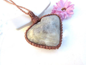 Moonstone  and Sunstone heart necklace, Libra birthday gift