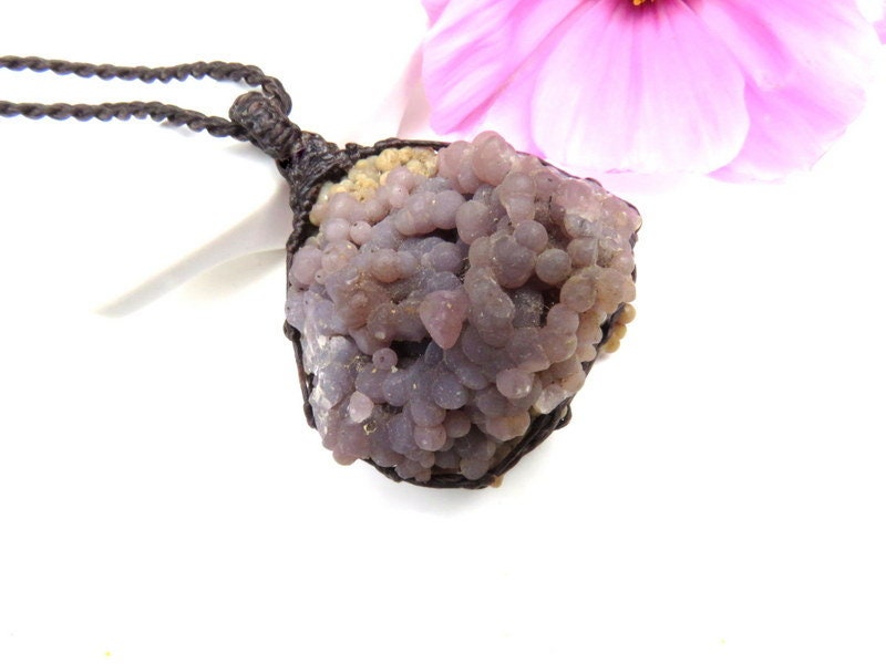 Grape Agate Necklace, healing crystal, botryoidal purple chalcedony, macrame necklace, macrame jewelry, earth aura creations, crystal gem