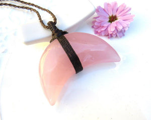 Rose Quartz moon crystal necklace pink quartz healing crystal jewelry etsy crystals best sellers rose quartz gemstone gift ideas for her