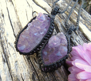 Christmas gifts for her, Amethyst druzy crystal necklace set, purple amethyst druzy, purple crystal jewelry, celestial gift ideas