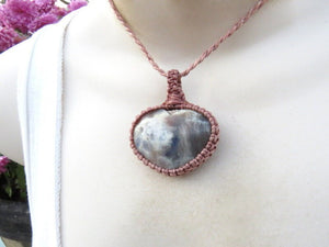 Blue Moonstone heart necklace belomorite macrame necklace christmas gift ideas moonstone gemstone necklace handmade jewelry for women