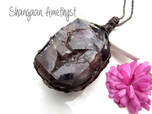 Shangaan Amethyst crystal necklace, Amethyst jewelry, African Amethyst, Luxury gifts, Crushing goals, enhydro crystal, macrame necklace