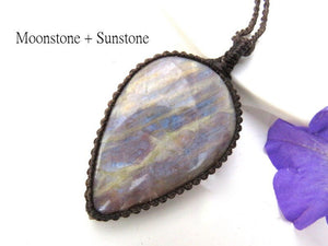 Sunstone Moonstone macrame necklace christmas gift ideas sunstone gemstone necklace moonstone gemstone necklace macrame necklace