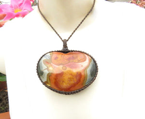 Extra large heart shaped Polychrome Jasper necklace gemstone jewelry etsy gemstones statement necklace gift ideas large pendant