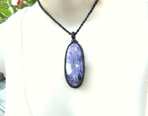 Charoite Necklace Purple Gemstone Pendant Raw Crystal Natural Handmade Chakra Reiki Tribal Ethnic Boho Bohemian Hippie Gift for Her For Him