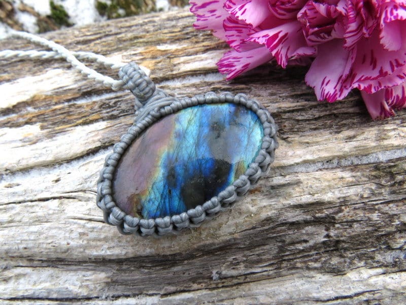 Oval Labradorite Necklace, Essential Worker gift ideas, valentines day gift, Care package, Wrapped gemstone necklace, etsy necklace