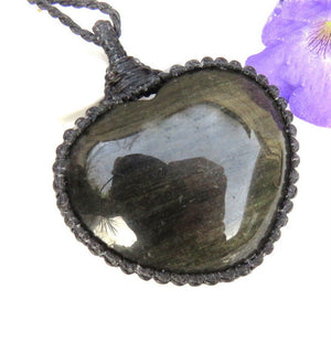 Golden Sheen Obsidian necklace obsidian jewelry valentines day handmade great gift ideas with meaning gold obsidian macrame necklace