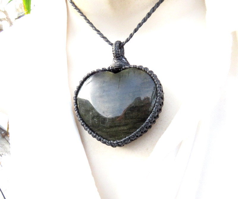 Golden Sheen Obsidian necklace obsidian jewelry valentines day handmade great gift ideas with meaning gold obsidian macrame necklace