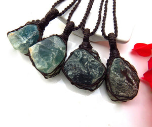 Healing stone necklace, Blue Fluorite macrame pendant