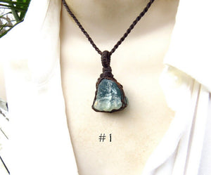 Healing stone necklace, Blue Fluorite macrame pendant