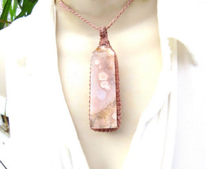 Mother Gift Ideas, Pink Flower Agate Necklace, agate jewelry, Agate necklace, Snowflake Agate, macrame jewelry, gifts for her,