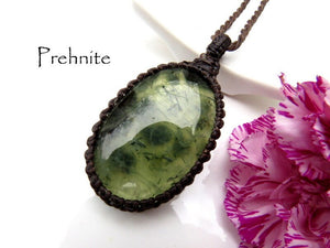 Prehnite Necklace, Prehnite Jewelry, Macrame necklace, jewelry, Green stone, Positive energy, Gift for friend, Intuition crystals,