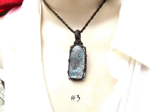 Sapphire in Kyanite macrame Necklace, modern jewelry, Blue Kyanite Necklace, Kyanite pendant, blue healing gemstones, meditation gift