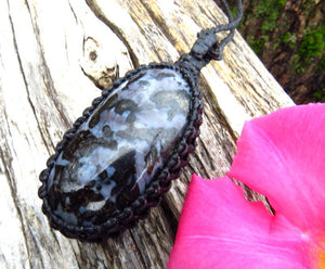 Indigo Gabbro necklace, Gift for her, Gift for wife, Gift for daughter, Gift for friend, Merlinite, Mystic Merlinite, Macrame necklace