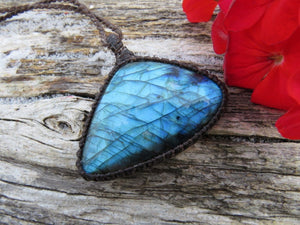 Labradorite Crushing goals necklace, Serene energy, gemstone necklace, Macrame stone jewelry, earth aura creations, blue stone, under 100