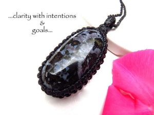 Indigo Gabbro necklace, Gift for her, Gift for wife, Gift for daughter, Gift for friend, Merlinite, Mystic Merlinite, Macrame necklace