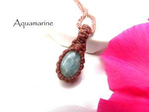 Dainty Aquarmarine crystal necklace, macrame necklace, aquamarine crystal healing, chakra, Pisces gifts, Aries gifts, gemstone gift