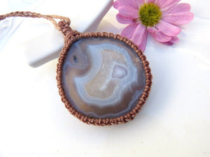 Agate gemstone necklace, agate jewelry, banded agate, gray agate stone, macrame necklace, gift ideas for her, mothers day gift, for mom