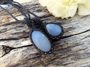 Blue Chalcedony necklace set | macrame necklace | layered necklace | soulmate gift | chalcedony jewelry | healing crystal jewelry for women