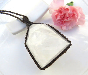 Large Quartz crystal healing macrame necklace quartz necklace spiritual necklace wrapped quartz gemstone pendant earth aura creations