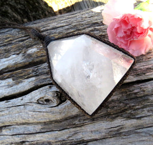 Large Quartz crystal healing macrame necklace quartz necklace spiritual necklace wrapped quartz gemstone pendant earth aura creations