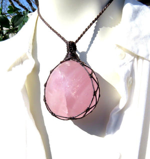 Rose Quartz Necklace, valentine's day, mother's day gift ideas, macrame necklace, macrame jewelry, heart chakra jewelry,  pink crystal