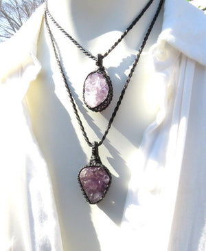 Gifts for her, Amethyst druzy crystal necklace set, purple amethyst druzy, purple crystal jewelry, celestial gift ideas, macrame necklace