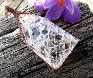 Large freeform Fire and Ice Crystal healing necklace, macrame necklace, Quartz Crystal necklace,  Spiritual necklace, Healing quartz, Quartz