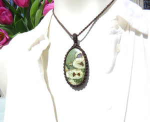 Macrame necklace / Rainforest Jasper Necklace / Rhyolite necklace / Jasper jewelry/ Earth Day necklace / Hippy style / Hippy necklace