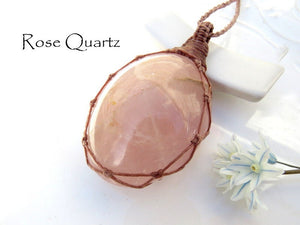 Rose Quartz Necklace, mother's day gift ideas, macrame necklace, macrame jewelry, heart chakra jewelry, crystal healing jewelry