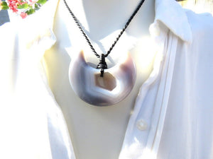 Botswana Agate Necklace | moon necklace | whales tail necklace | agate jewelry | macrame necklace | macrame jewelry | botswana jewelry