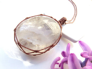 Large Palm Quartz Crystal necklace, Crystal Necklace, Crystal Pendant, Macrame jewelry, Macrame necklace, gemstone healing jewelry
