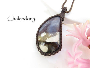 Purple Chalcedony macrame necklace / chalcedony jewelry / healing crystals and stones / macrame necklace / chalcedony healing properties