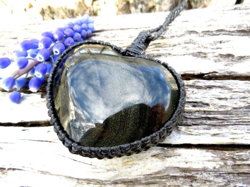 Golden Sheen Obsidian necklace obsidian jewelry valentines day handmade great gift ideas with meaning gold obsidian macrame necklace