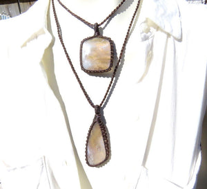 Plume Agate macrame necklace set, Macrame jewelry, Mother daughter jewelry, layered necklace set, Agate stone necklace, moss agate