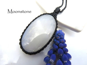 Goddess Moonstone macrame gemstone necklace womens jewelry gifts christmas gifts for her moonstone pendant moonstone meaning healing