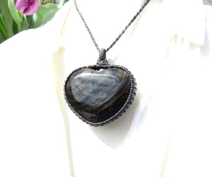 Golden Sheen Obsidian necklace obsidian jewelry valentines day handmade great gift ideas with meaning gold obsidian macrame necklace