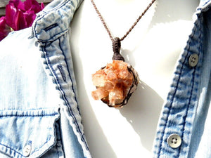 Aragonite crystal necklace, aragonite jewelry, aragonite pendant, aragonite healing, aragonite for sale, aragonite meaning, macrame necklace