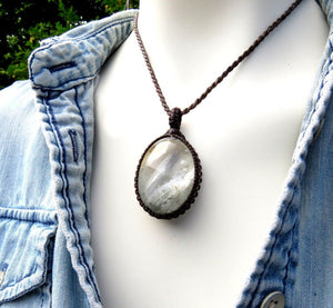 RESERVED FOR PAULINA, Garden Quartz necklace, macrame necklace, womens healing crystal jewelry, Good Energy crystal, Minimalist necklace