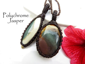 Polychrome Jasper Necklace Set / jasper jewelry / healing jewelry / macrame necklace / layered necklace set / polychrome jasper pendant