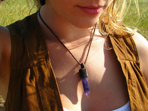Dream Amethyst healing crystal necklace, amethyst crystal point necklace, amethyst pendent, reiki healing jewelry, chevron amethyst