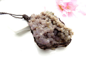 Grape Agate Necklace, healing stone necklace, purple chalcedony, macrame necklace, macrame jewelry, purple crystal, hippy gifts