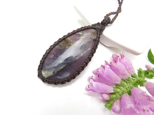 Purple Chalcedony necklace / chalcedony jewelry / healing crystals and stones / macrame necklace / chalcedony healing properties