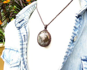 Lodolite Quartz macrame necklace, macrame jewelry, garden quartz necklace, shamanic dream quartz, quartz necklace, earthauracreations
