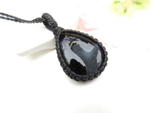 Black Onyx Druzy Necklace, Onyx jewelry, Gifts for her, macrame pendant, gothic bohemian, natural druzy