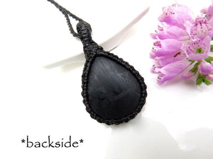 Black Onyx Druzy Necklace, Onyx jewelry, Gifts for her, macrame pendant, gothic bohemian, natural druzy